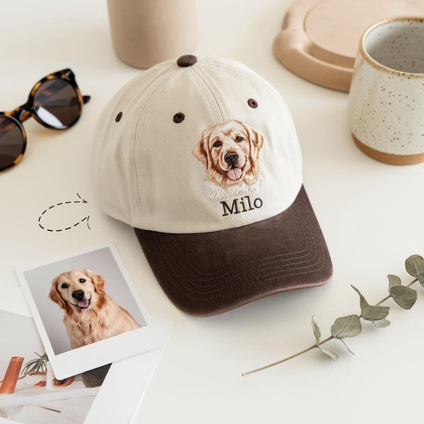 Personalized Pet Photo Hat, Custom Embroidered Dog Cat Hat, Pet Portrait Embroidery Cap, Gift for Pet Lover, Dog Mom Gift, Cat Lover Gift