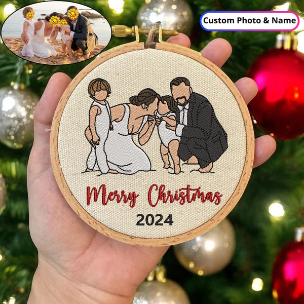 Personalized Family Portrait Christmas Embroidered Ornament, Custom Photo Ornament,Family Christmas,Baby's First Christmas,Memorial Ornament